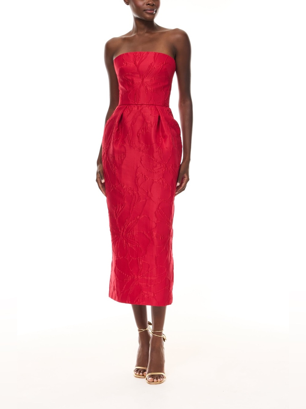 Monique Lhuillier Collection Red Strapless Pleated Faille Satin Evening Gown NWT - Picture 13 of 16